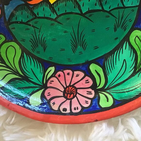 Tonala Mexican Folk Art Potter Collector Plate Hand Painted 7 Inch Colorful Sun - Picture 2 of 6